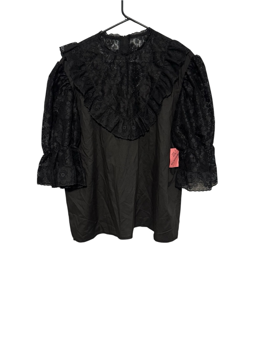Kate Schorer Women's Black Lace Ruffle Yoke Blouse